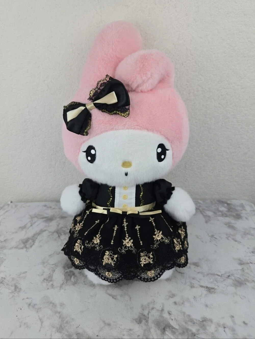 Sanrio My Melody Plush Doll in Pink with Black & Gold Dress